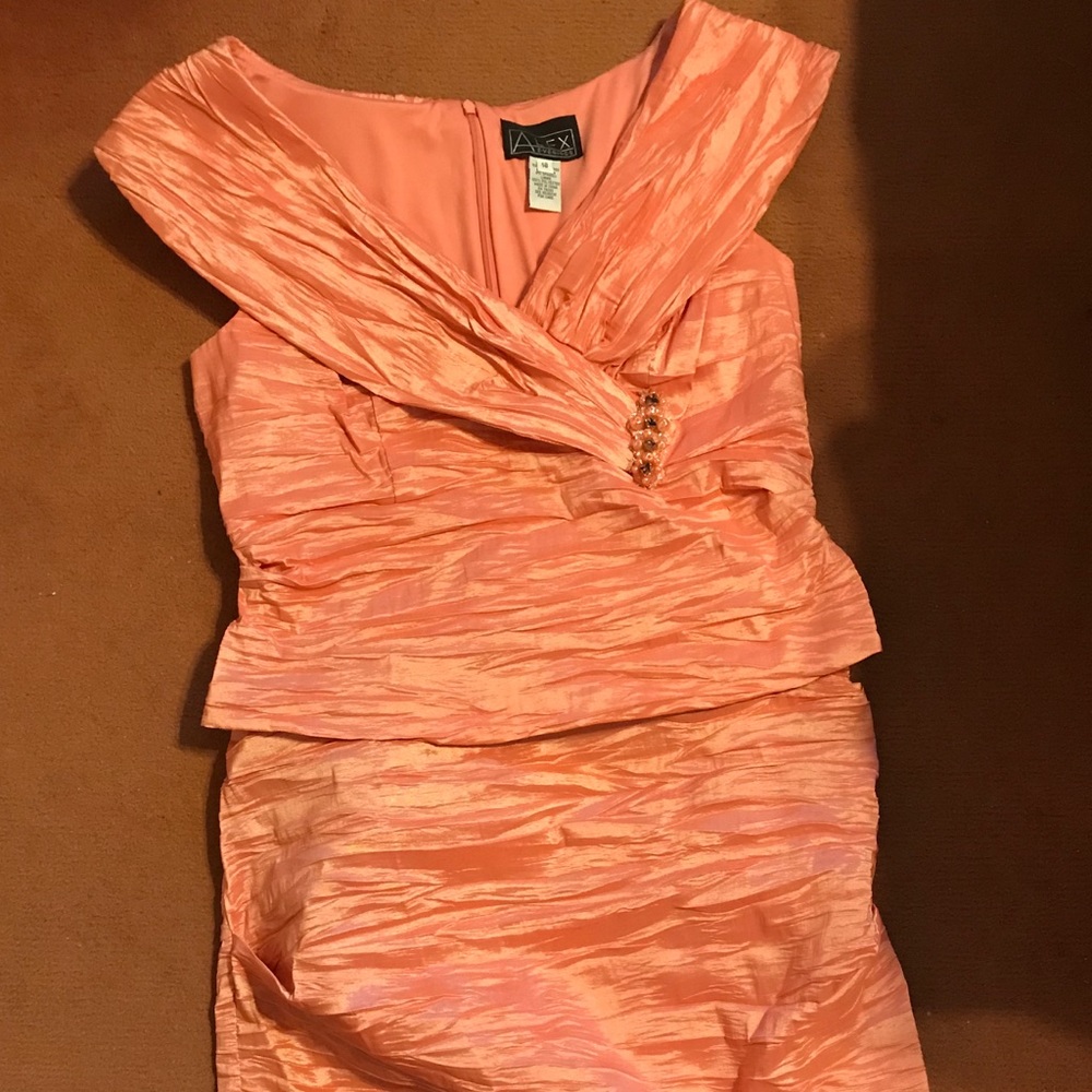 Shimmering coral semi-formal skirt and top.